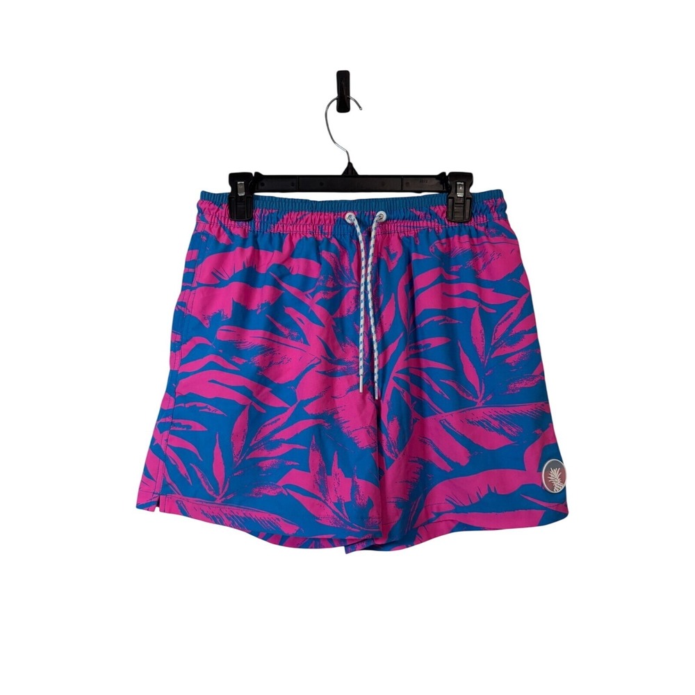Chubbies Swim Trunks Mens Large Pink Blue Tropical Leaf 5.5 Inseam Wild Palms